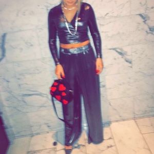 American apparel Silver Metallic wrap top pants S